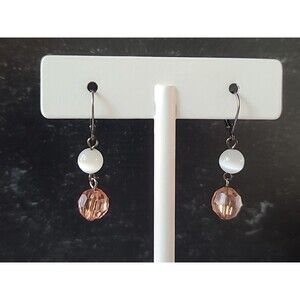 Vintage White and Pink Beaded Dangling Earrings